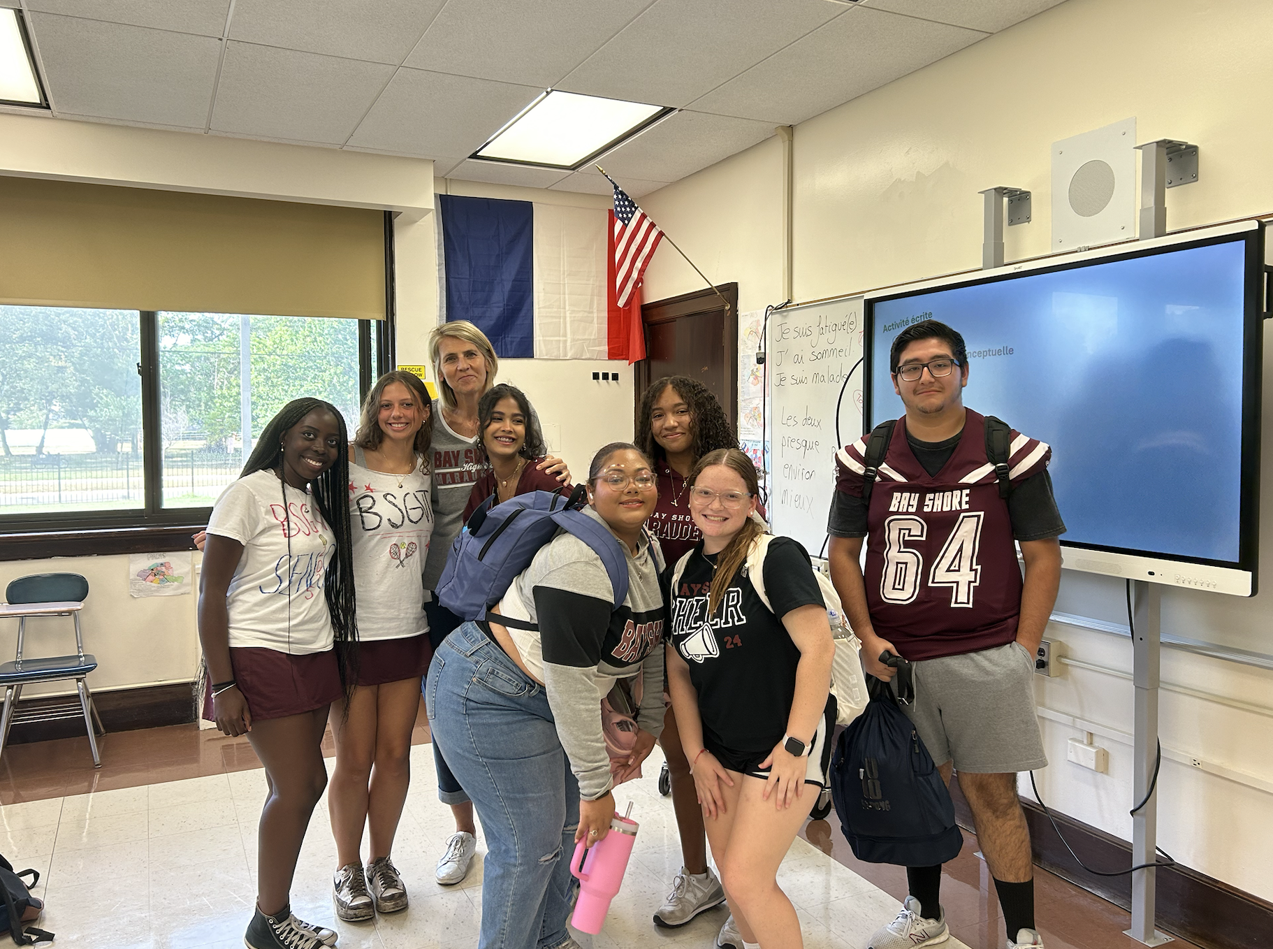 Senior IB French students wear maroon and white for Bay Shore pride day!